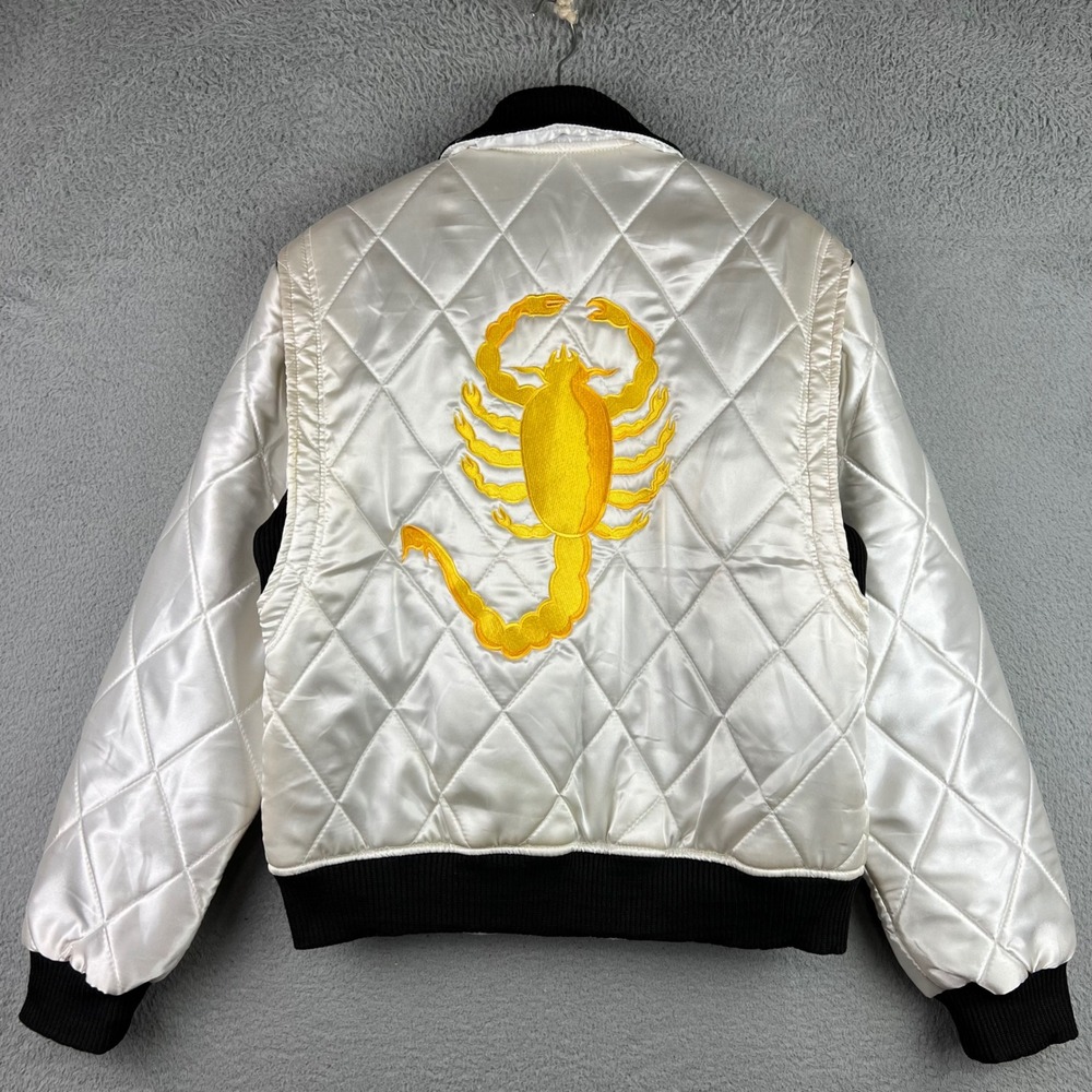 Men's Ryan Gosling Drive Quilted Satin Bomber Jacket Golden Scorpion Embroidery